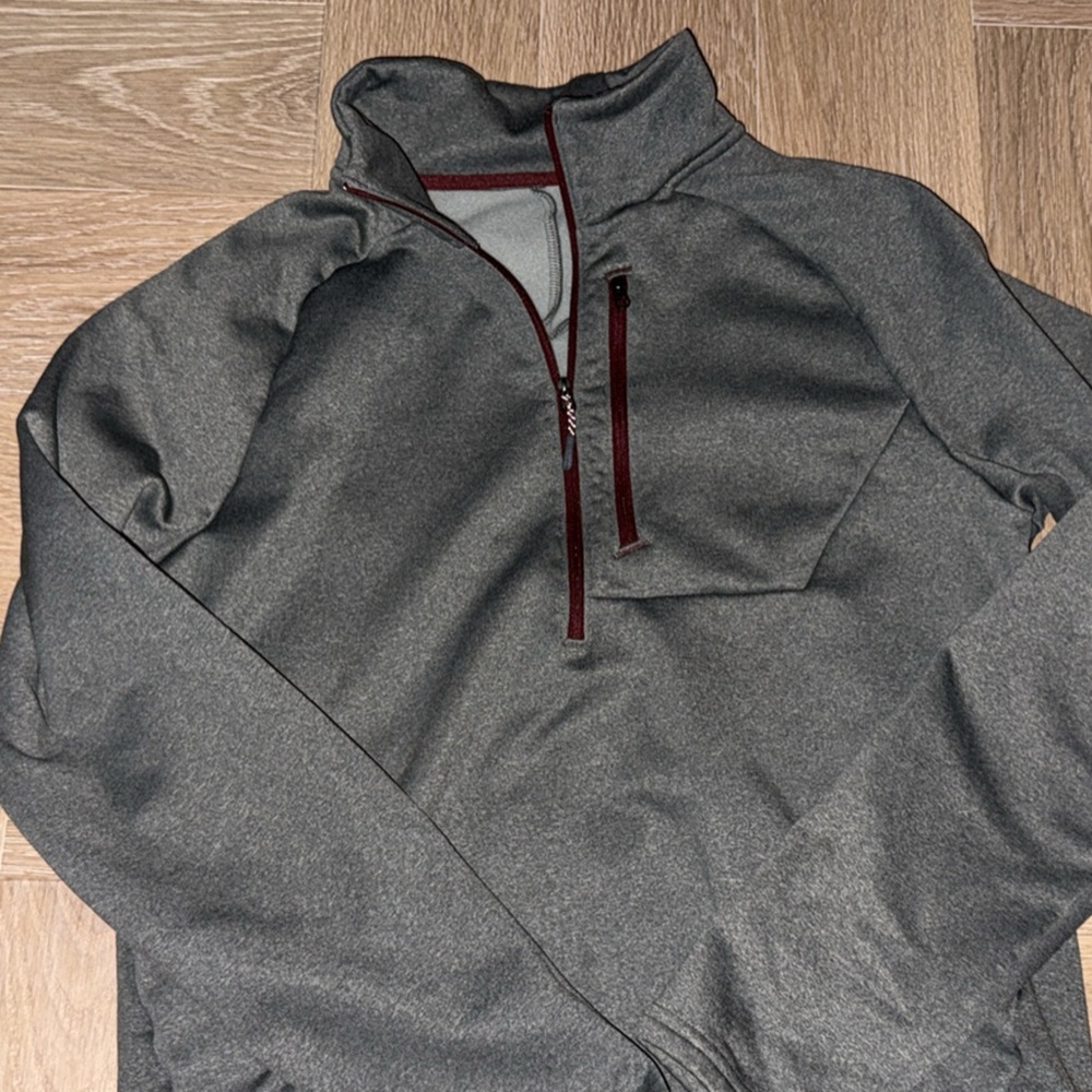 L.L. Bean Gray and Red Quarter-Zip Fleece